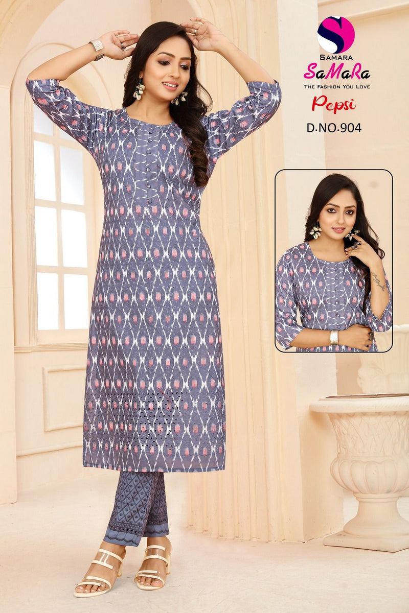 Samara Pepsi Muslin Fency Printed Casual Wear Straight Kurti Collection