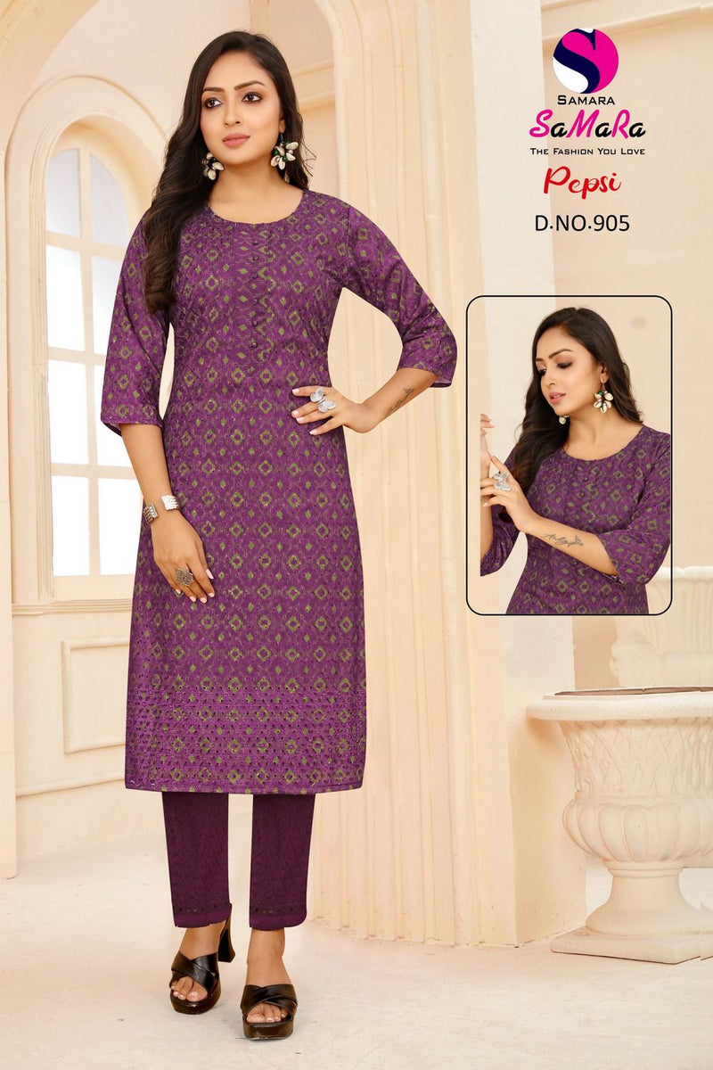 Samara Pepsi Muslin Fency Printed Casual Wear Straight Kurti Collection