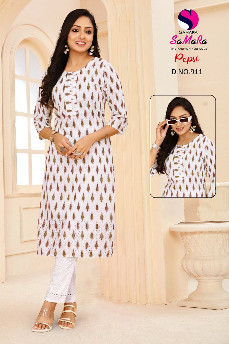 Samara Pepsi Muslin Fency Printed Casual Wear Straight Kurti Collection