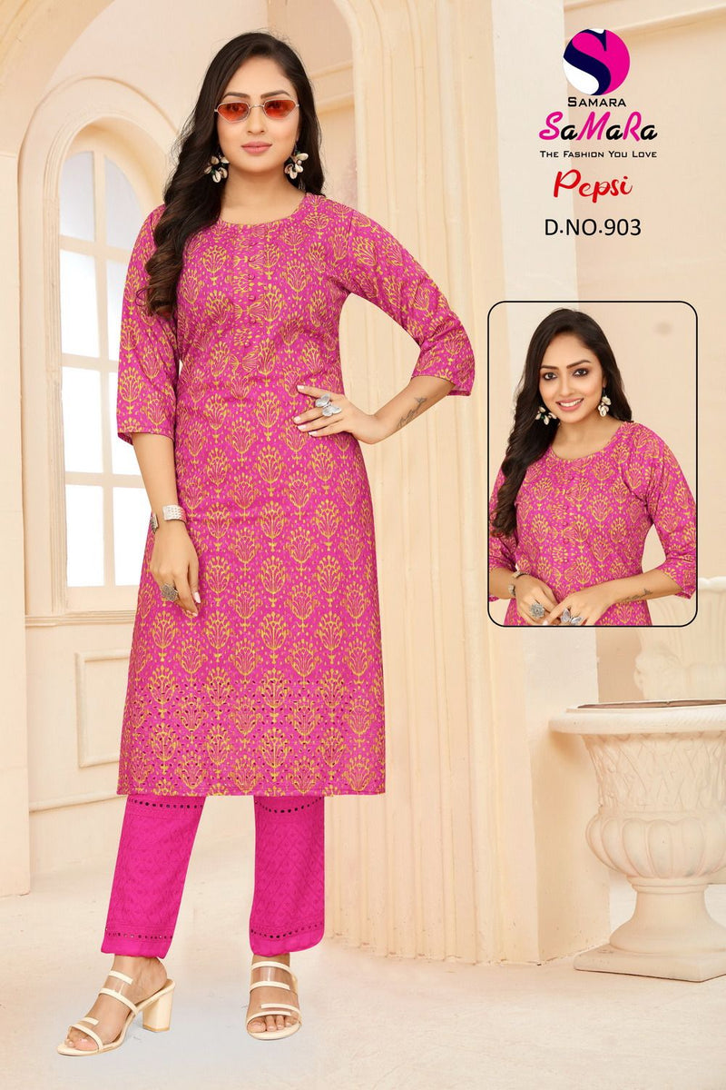 Samara Pepsi Muslin Fency Printed Casual Wear Straight Kurti Collection