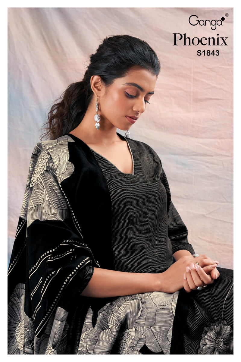 Ganga Phoenix 1843 Cotton Silk Printed With Embroidery And Swarovski Work Suits