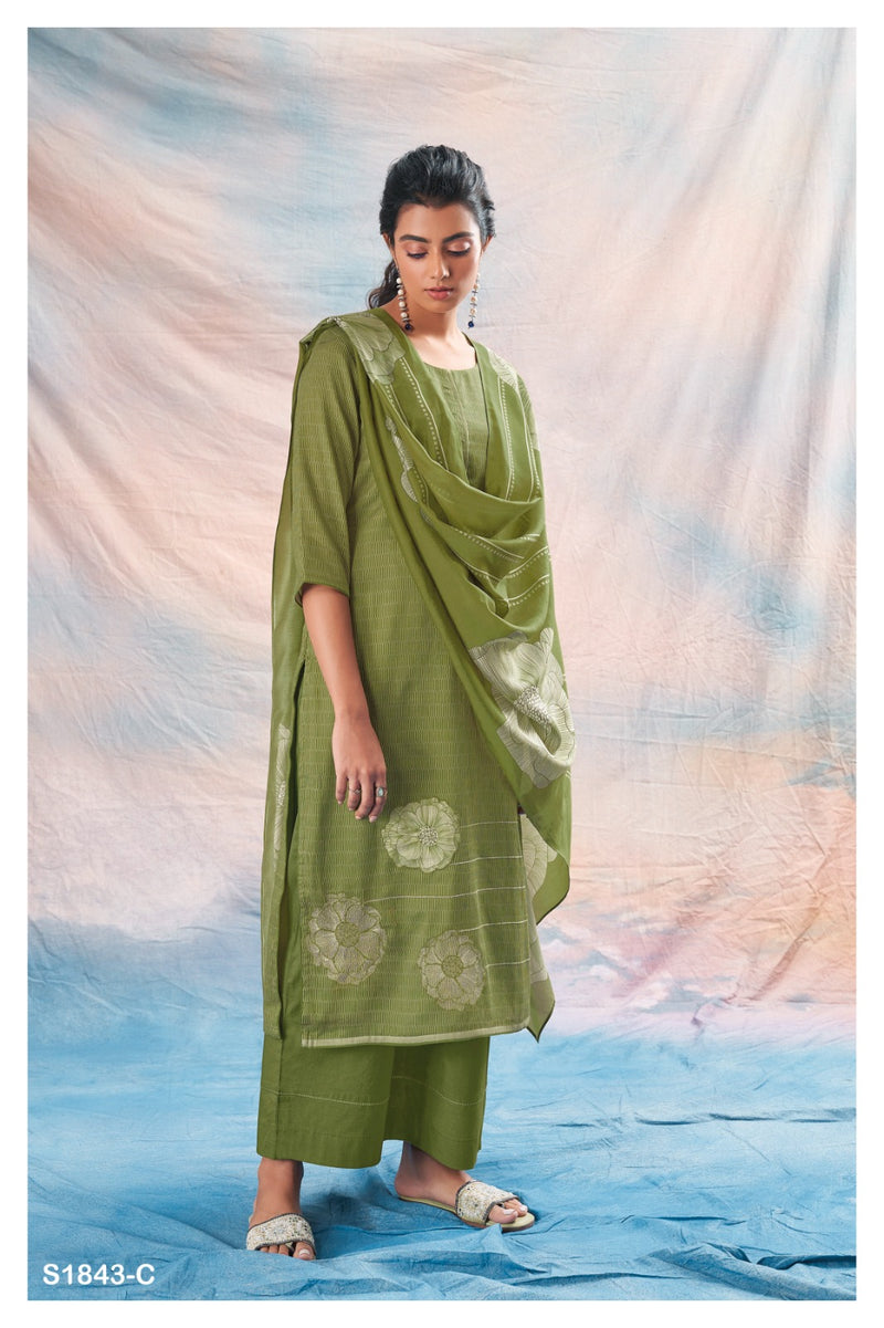 Ganga Phoenix 1843 Cotton Silk Printed With Embroidery And Swarovski Work Suits