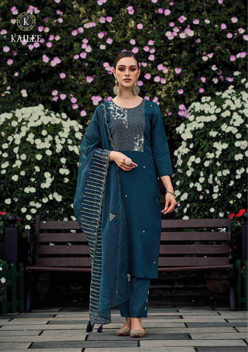 Kalki Fashion Phool Vol 3 Viscose Silk Hand Work Designer Style Kurti Pant & Dupatta Set