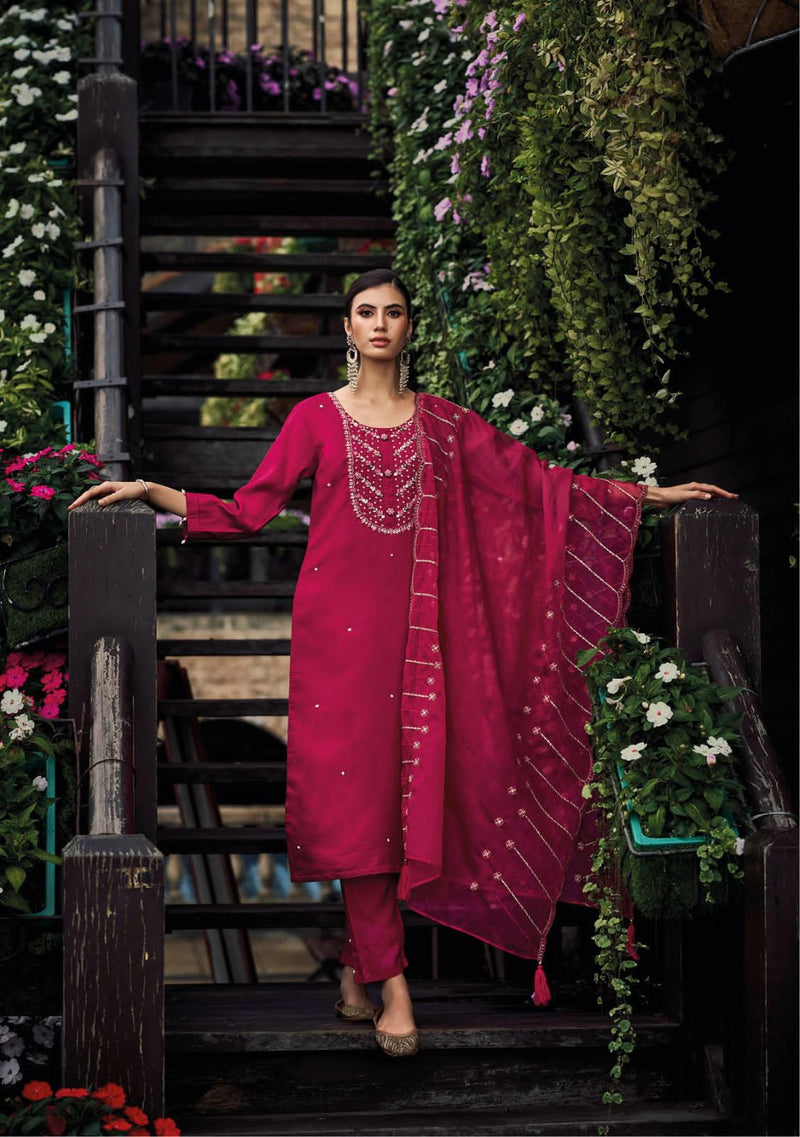 Kalki Fashion Phool Vol 3 Viscose Silk Hand Work Designer Style Kurti Pant & Dupatta Set