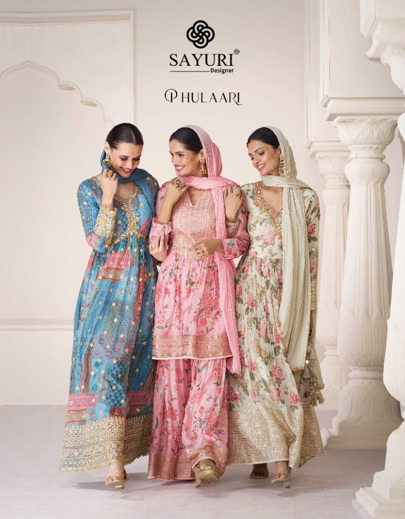 Sayuri Designer Phulaari Organza Silk Beautiful Designer Ready Made Long Gown Style Suits