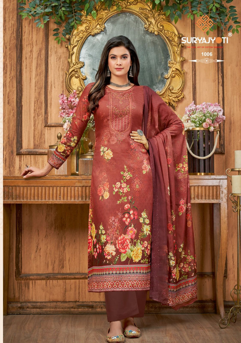 Suryajyoti Pihu Vol 1 Jam Satin Digital Print With Fancy Swaroski Work Suits