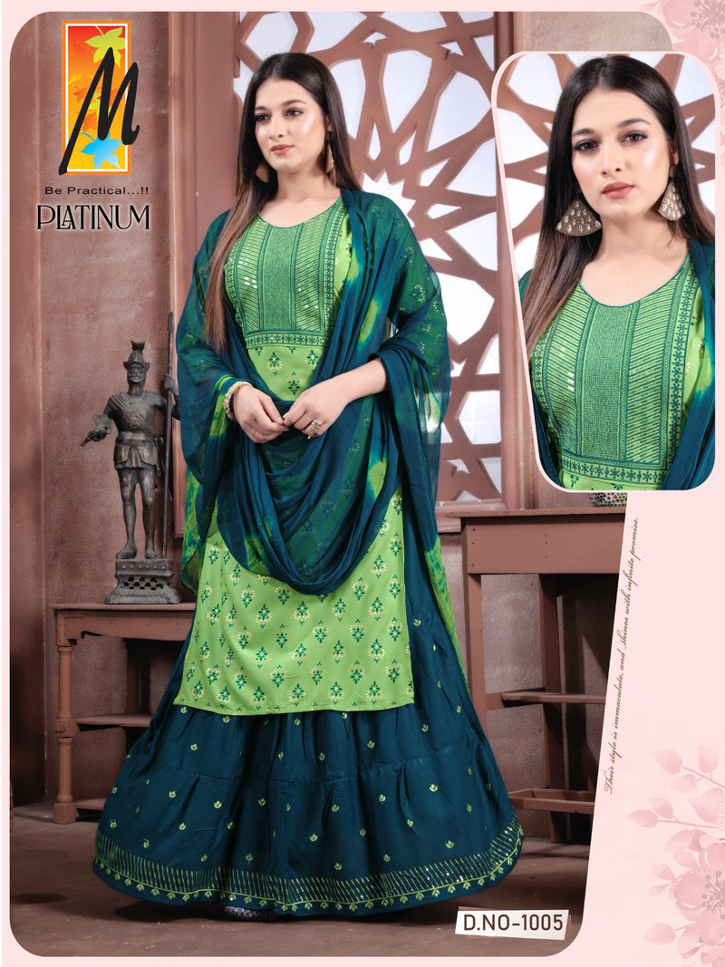 Master Platinum Rayon Foil Prints With Fancy Designer Kurti Combo