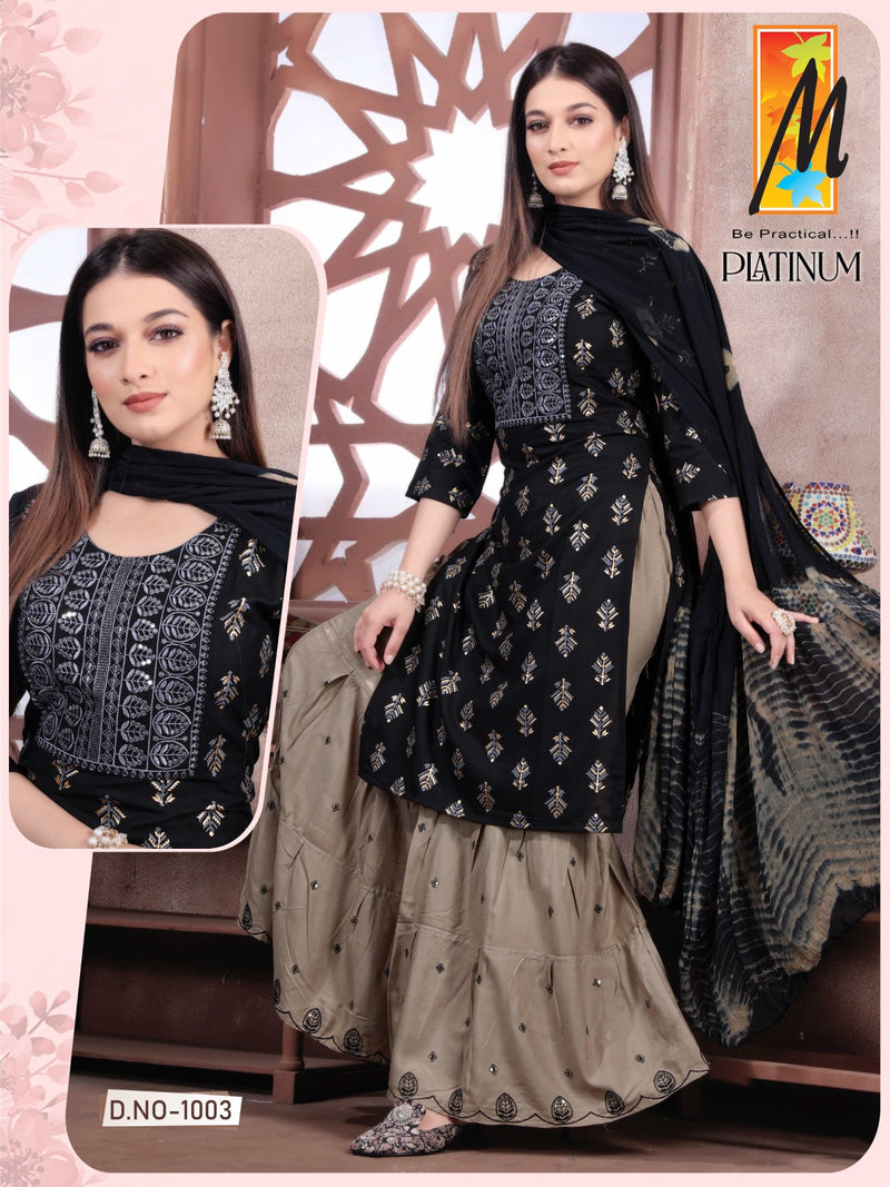 Master Platinum Rayon Foil Prints With Fancy Designer Kurti Combo