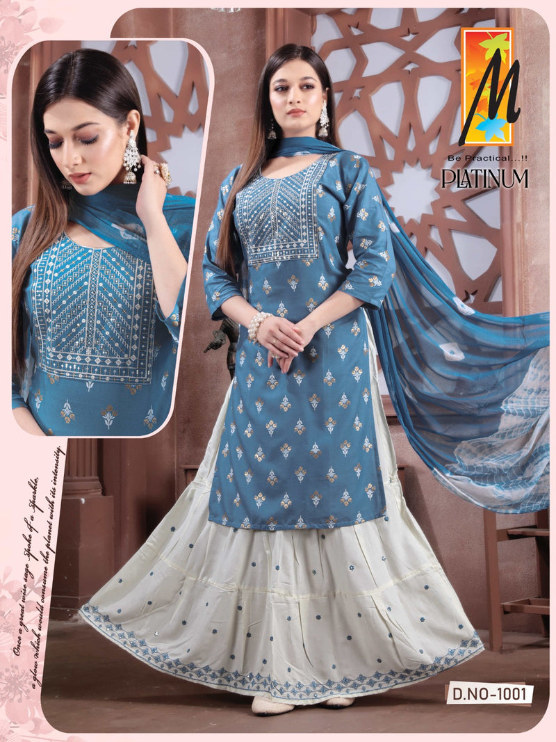 Master Platinum Rayon Foil Prints With Fancy Designer Kurti Combo