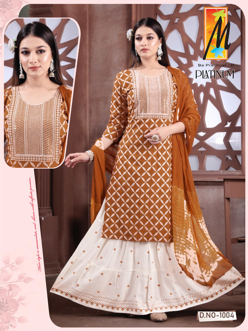 Master Platinum Rayon Foil Prints With Fancy Designer Kurti Combo