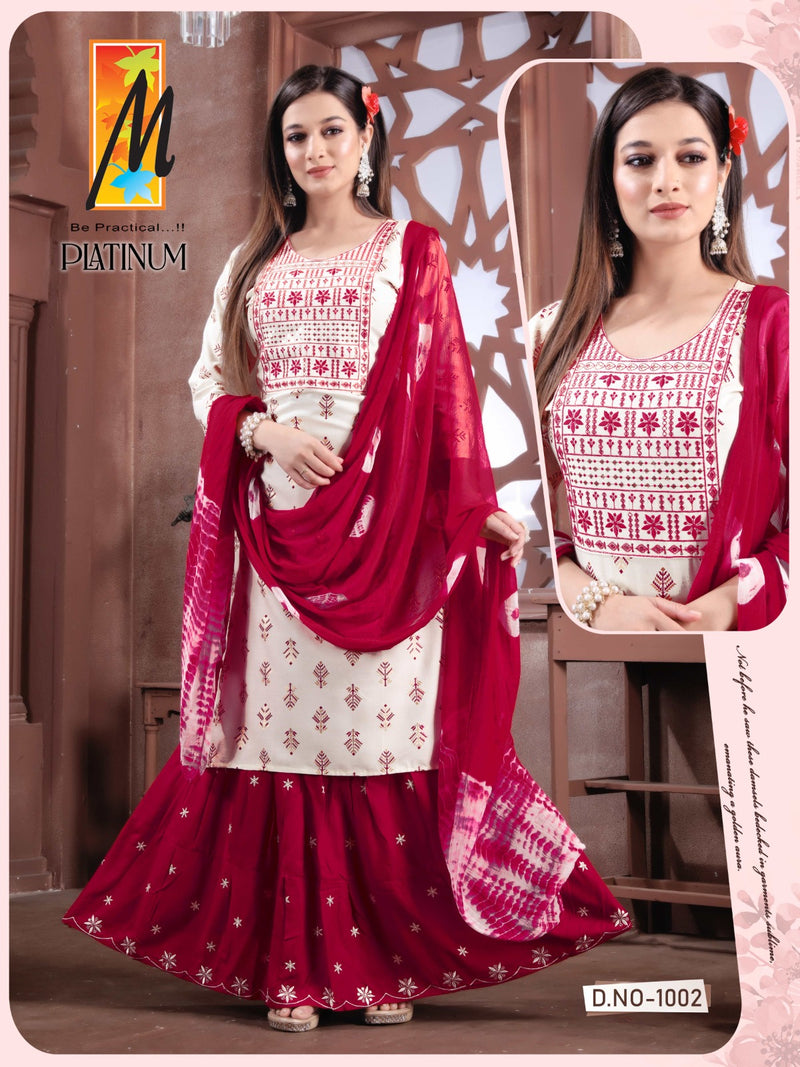 Master Platinum Rayon Foil Prints With Fancy Designer Kurti Combo