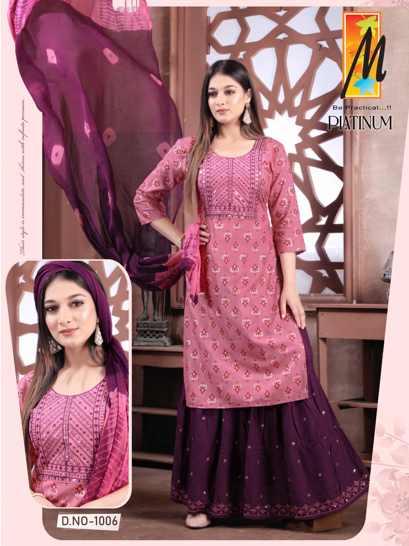 Master Platinum Rayon Foil Prints With Fancy Designer Kurti Combo