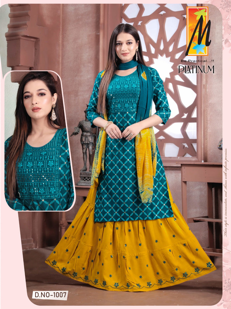 Master Platinum Rayon Foil Prints With Fancy Designer Kurti Combo