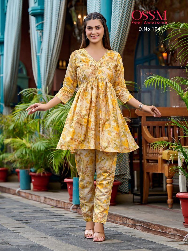 Ossm Polo Printed Modal Silk Fancy Designer Alia Style Kurti With Bottom Pair Cord Sets