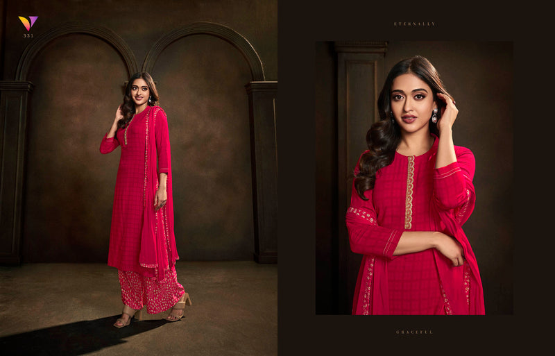 Vatsam Polo Plus Rayon Embroidery Work Kurti With Plazzo & Dupatta Set