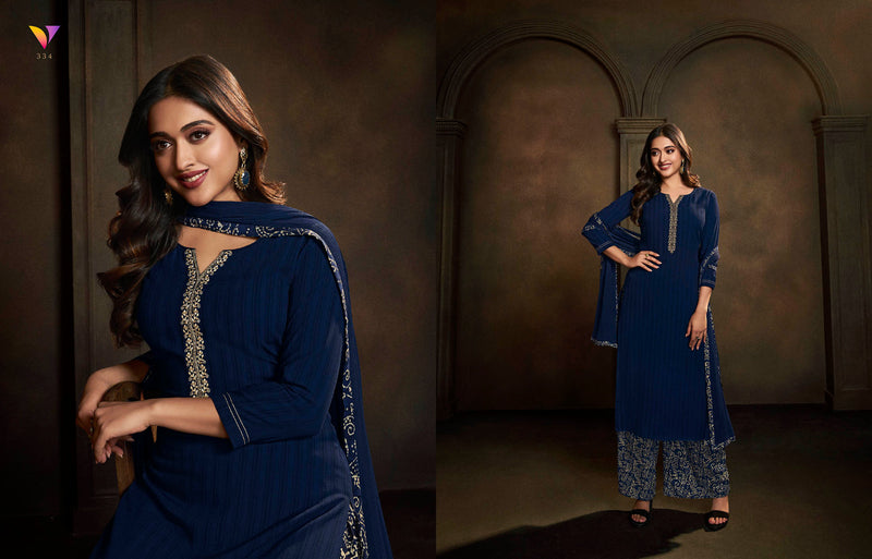 Vatsam Polo Plus Rayon Embroidery Work Kurti With Plazzo & Dupatta Set