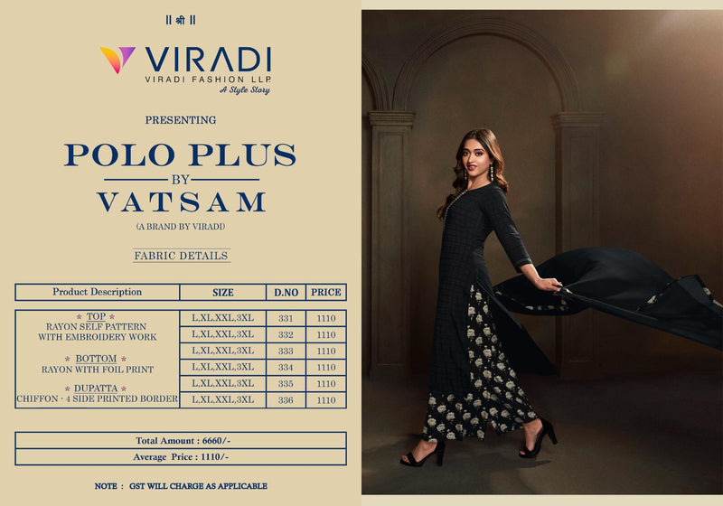 Vatsam Polo Plus Rayon Embroidery Work Kurti With Plazzo & Dupatta Set