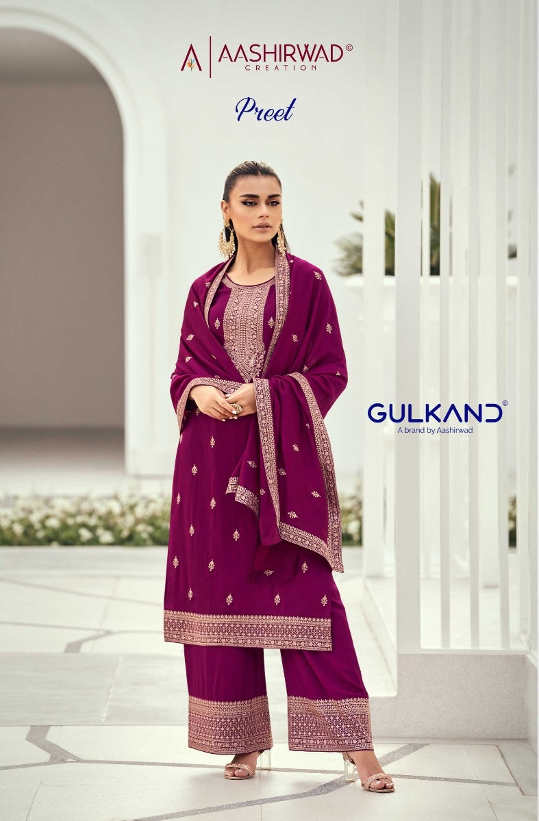 Aashirwad Creation Preet Silk With Exclusive Embroidery Salwar Suits