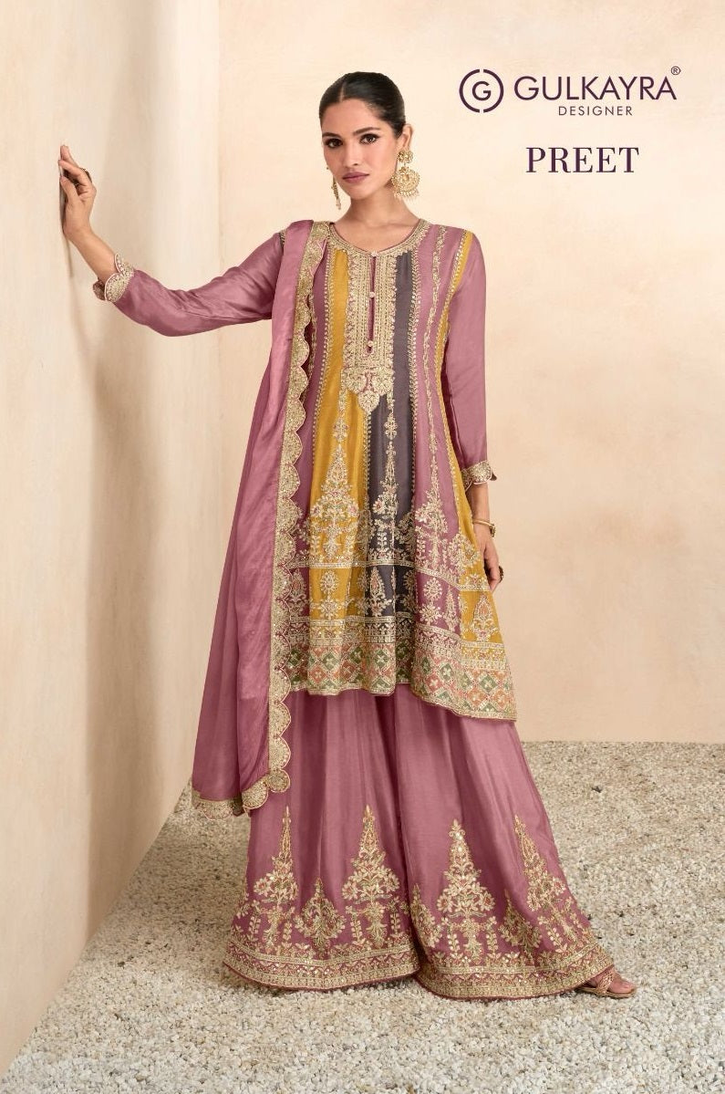 Gulkayra Designer Preet Chinon With Heavy Embroidred Ready Made Sharara Suits