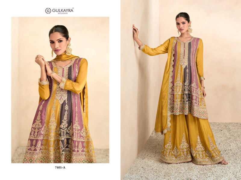 Gulkayra Designer Preet Chinon With Heavy Embroidred Ready Made Sharara Suits