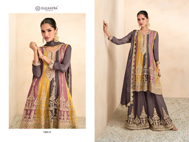 Gulkayra Designer Preet Chinon With Heavy Embroidred Ready Made Sharara Suits