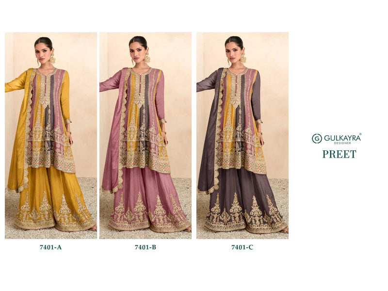 Gulkayra Designer Preet Chinon With Heavy Embroidred Ready Made Sharara Suits