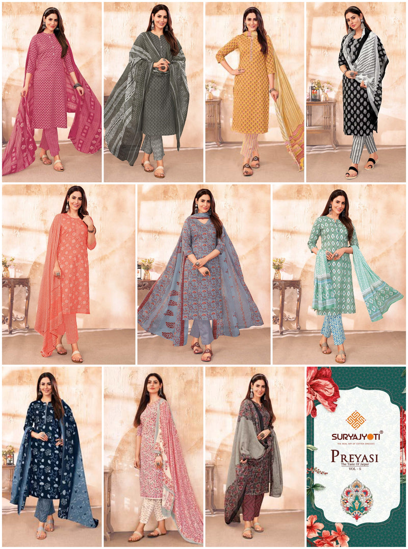 Suryajyoti Preyasi Vol 5 Cambric Cotton Jaipuri Print Kurti Bottom & Dupatta