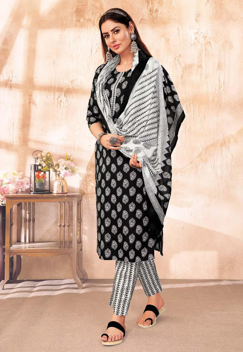 Suryajyoti Preyasi Vol 5 Cambric Cotton Jaipuri Print Kurti Bottom & Dupatta