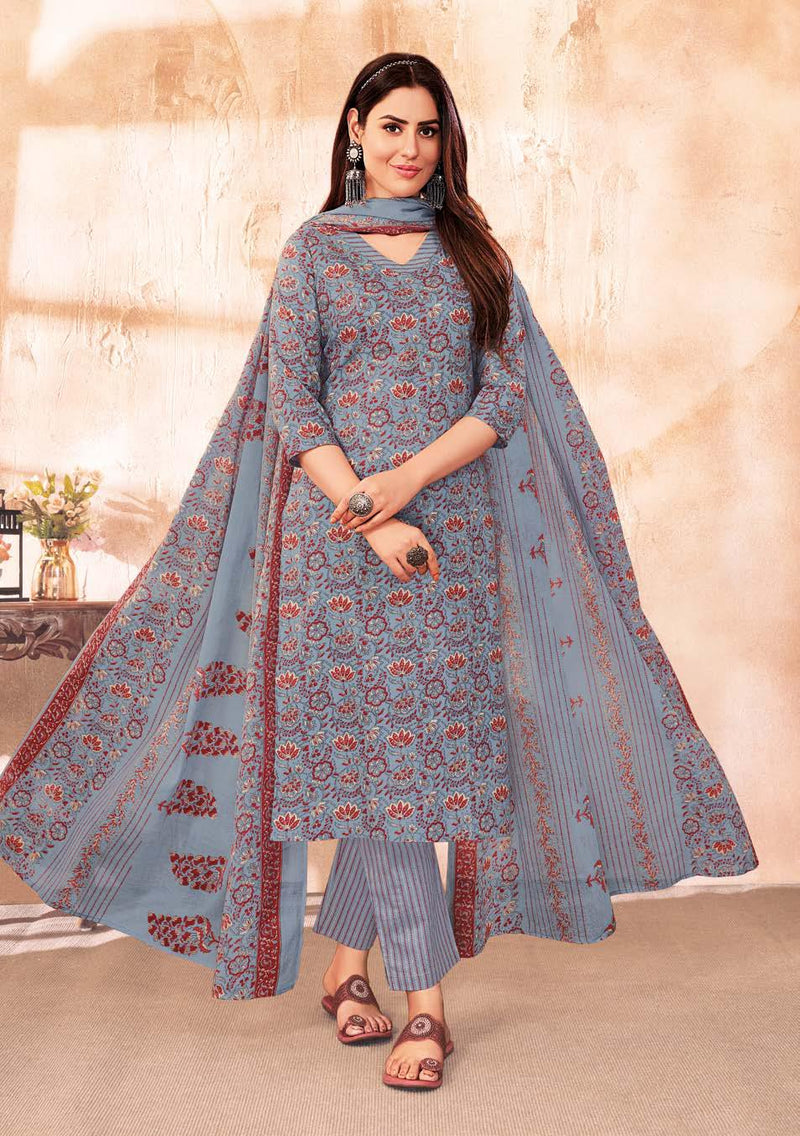 Suryajyoti Preyasi Vol 5 Cambric Cotton Jaipuri Print Kurti Bottom & Dupatta