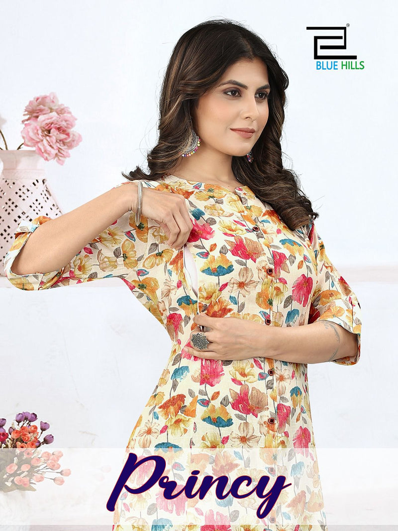 Blue Hills Princy Rayon Fancy Prints Feeding Pattern Kurtis