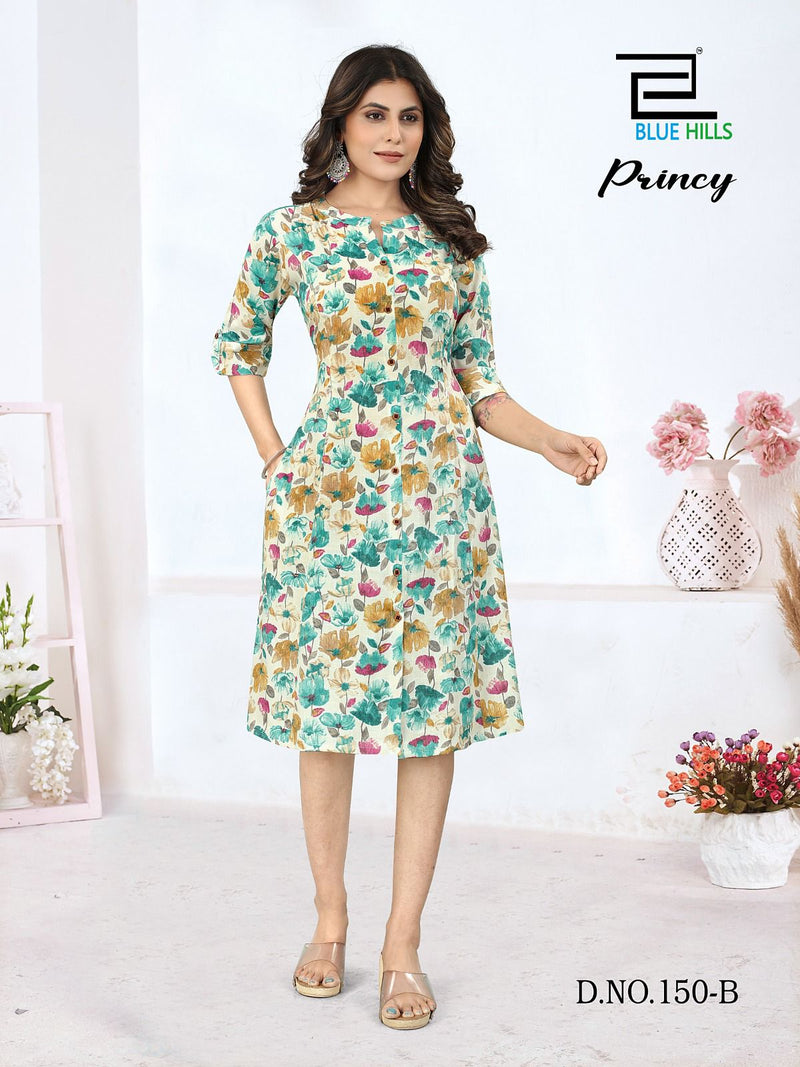 Blue Hills Princy Rayon Fancy Prints Feeding Pattern Kurtis