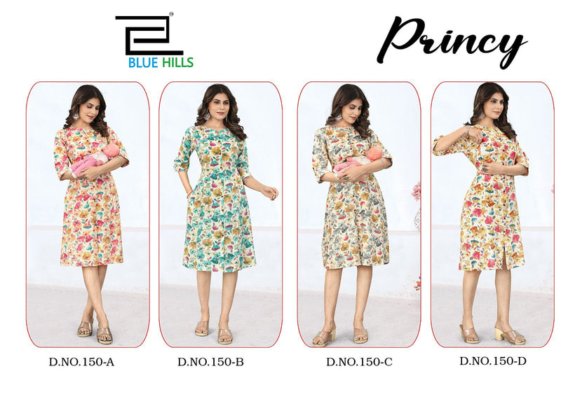Blue Hills Princy Rayon Fancy Prints Feeding Pattern Kurtis