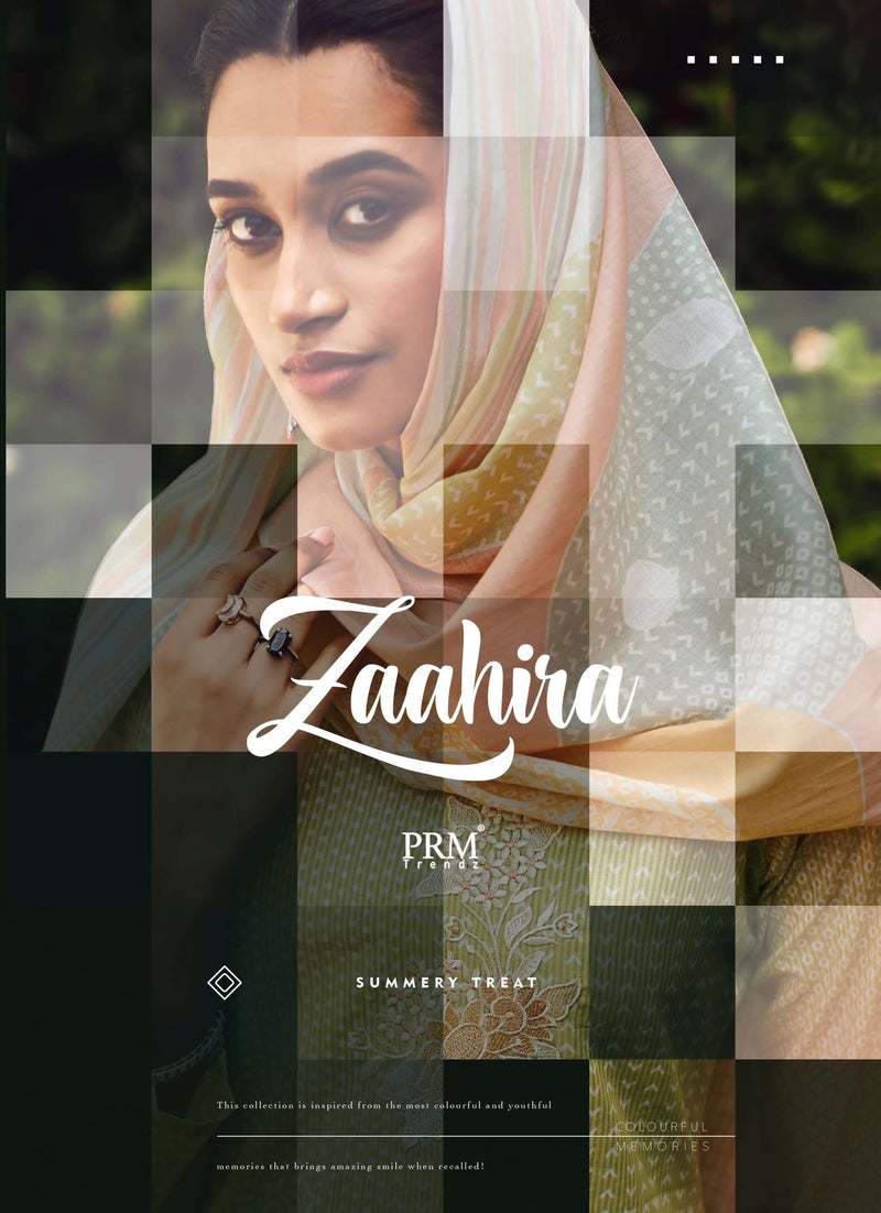 PRM Trendz  Zaahira Lawn Cotton Lines Petting With Fancy Work With Digital Print Suit