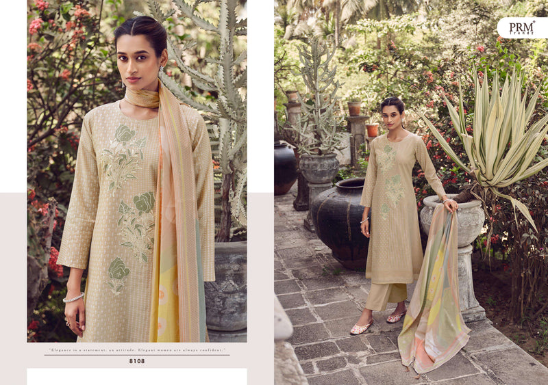 PRM Trendz  Zaahira Lawn Cotton Lines Petting With Fancy Work With Digital Print Suit