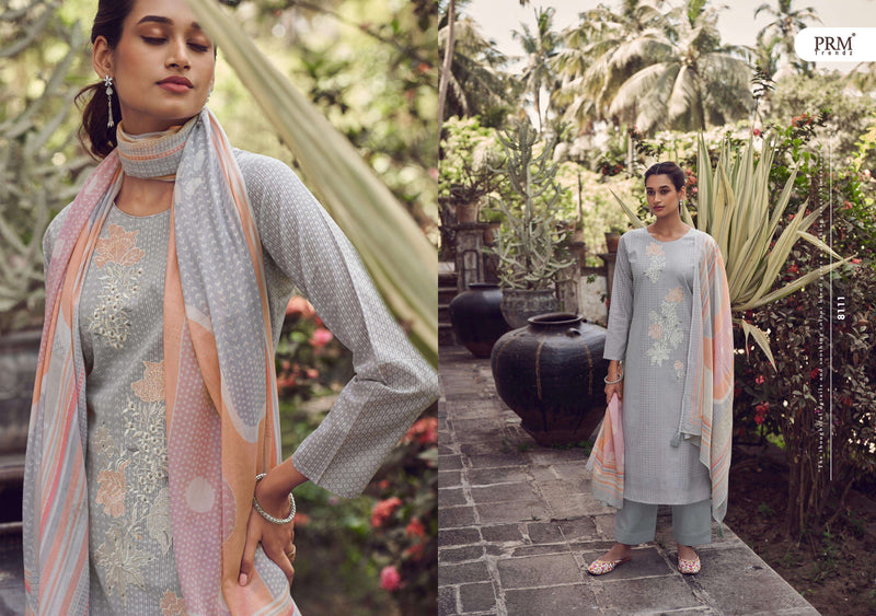 PRM Trendz  Zaahira Lawn Cotton Lines Petting With Fancy Work With Digital Print Suit