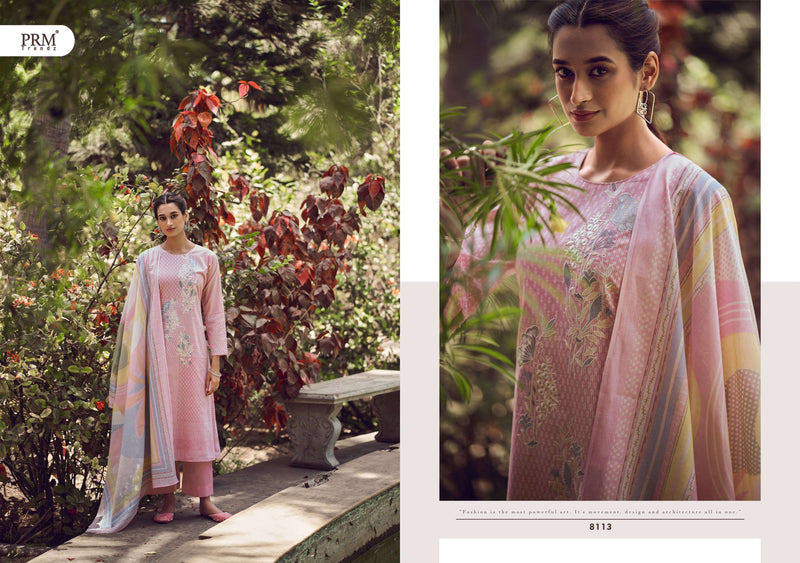PRM Trendz  Zaahira Lawn Cotton Lines Petting With Fancy Work With Digital Print Suit