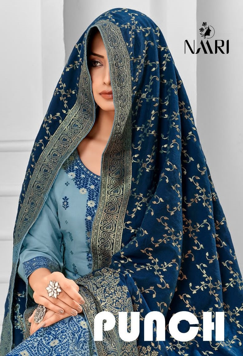 Naari Punch Muslin Jacquard Embroidery Designer Salwar Suits