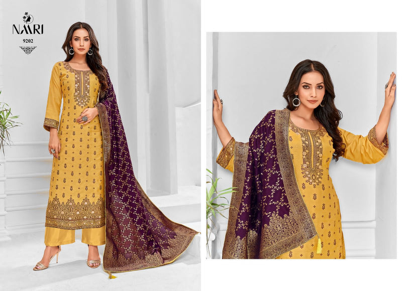 Naari Punch Muslin Jacquard Embroidery Designer Salwar Suits