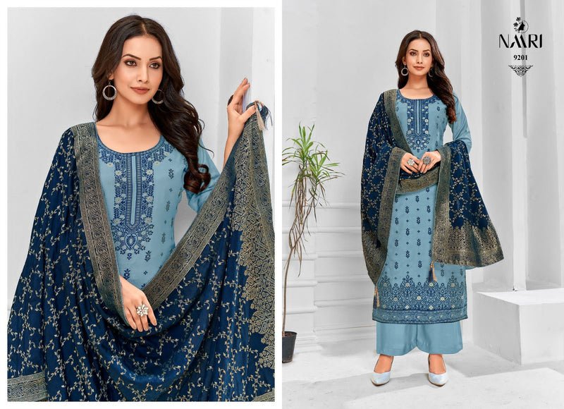 Naari Punch Muslin Jacquard Embroidery Designer Salwar Suits