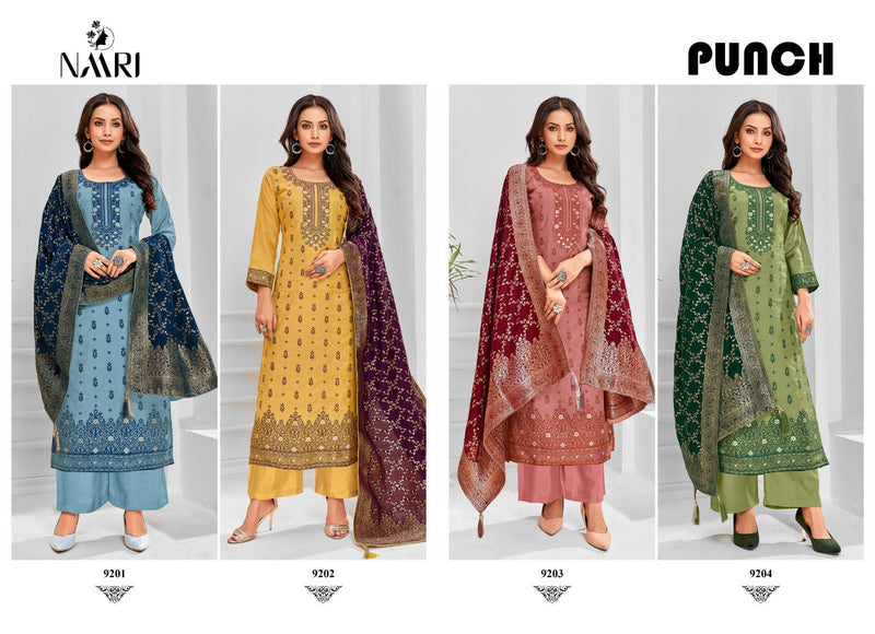 Naari Punch Muslin Jacquard Embroidery Designer Salwar Suits