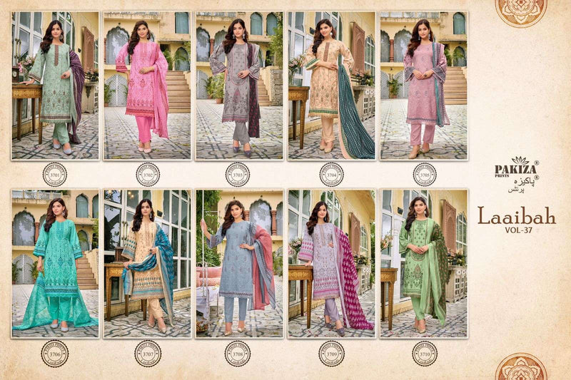 Pakiza Prints Laaibaah Vol 37 Lawn Cotton Heavy Kashmiri Neck Panel Embroidered Borer Work Salwar Suit