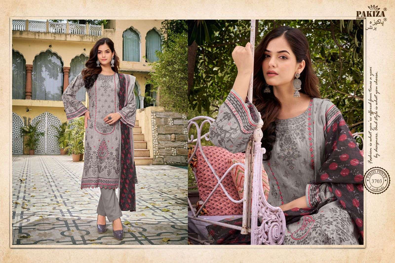 Pakiza Prints Laaibaah Vol 37 Lawn Cotton Heavy Kashmiri Neck Panel Embroidered Borer Work Salwar Suit