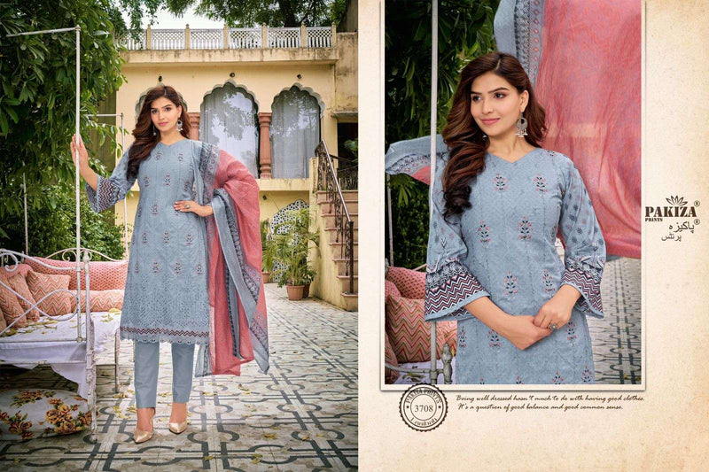 Pakiza Prints Laaibaah Vol 37 Lawn Cotton Heavy Kashmiri Neck Panel Embroidered Borer Work Salwar Suit