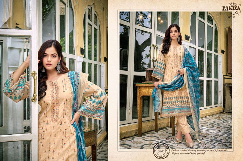 Pakiza Prints Laaibaah Vol 37 Lawn Cotton Heavy Kashmiri Neck Panel Embroidered Borer Work Salwar Suit