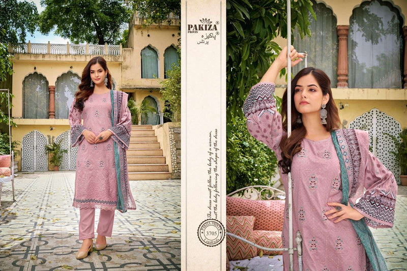 Pakiza Prints Laaibaah Vol 37 Lawn Cotton Heavy Kashmiri Neck Panel Embroidered Borer Work Salwar Suit