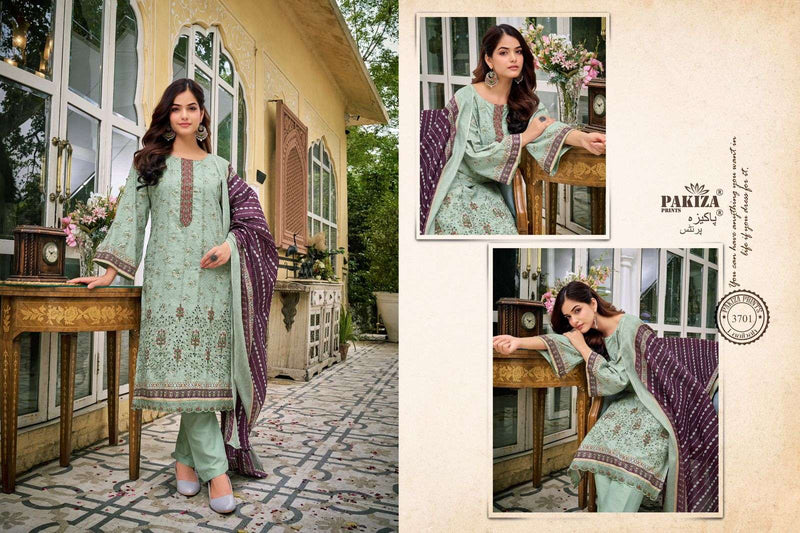 Pakiza Prints Laaibaah Vol 37 Lawn Cotton Heavy Kashmiri Neck Panel Embroidered Borer Work Salwar Suit