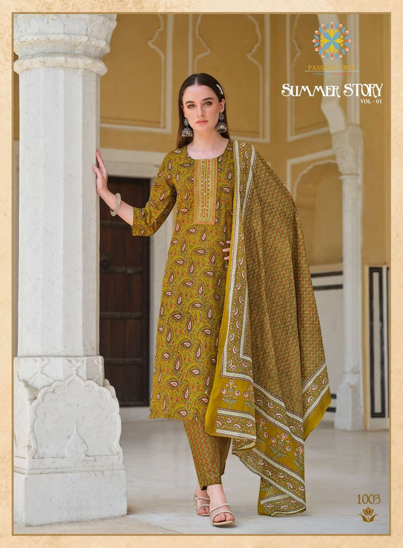Passion Tree Summer Story Vol 1 Heavy Cotton With Classical Print Combo Set Of Kurti
