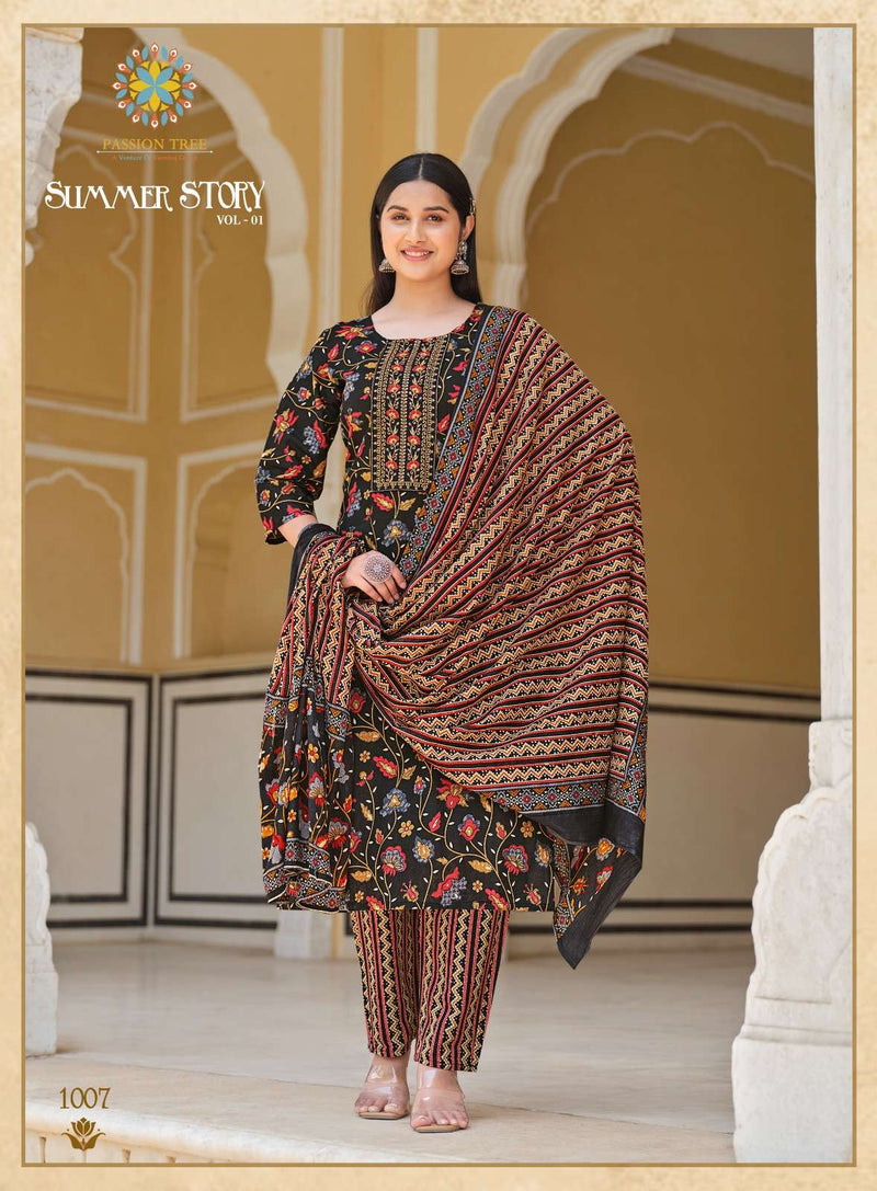 Passion Tree Summer Story Vol 1 Heavy Cotton With Classical Print Combo Set Of Kurti