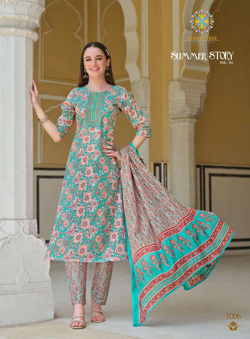 Passion Tree Summer Story Vol 1 Heavy Cotton With Classical Print Combo Set Of Kurti