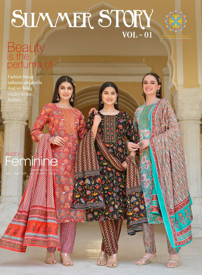 Passion Tree Summer Story Vol 1 Heavy Cotton With Classical Print Combo Set Of Kurti